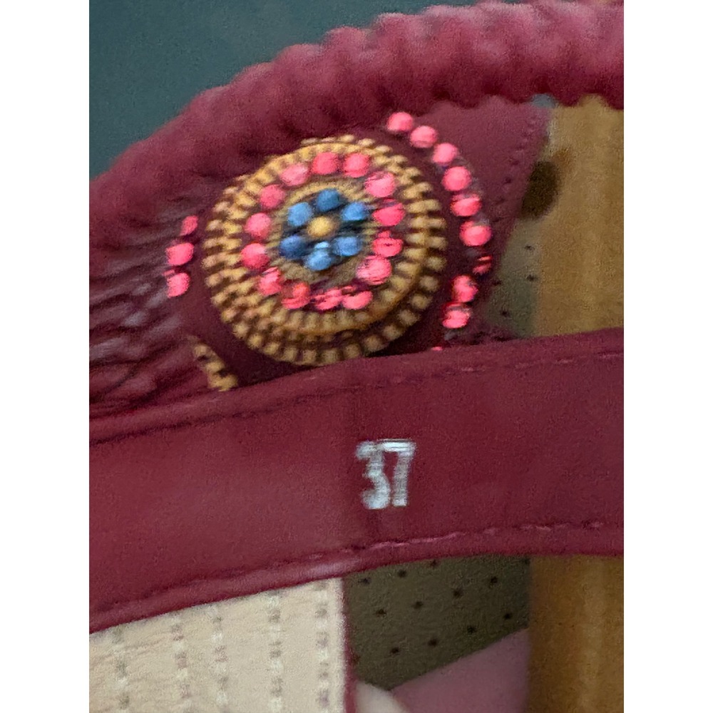 Harence WomensT-Strap Sandals Size 6.5-7 Burgundy Red Beaded Boho Slingback Flat - Picture 7 of 13
